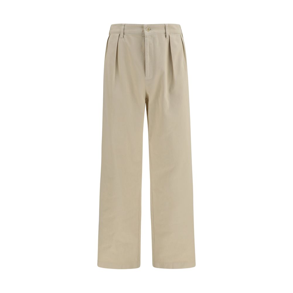 Beige Cotton Casual Pants