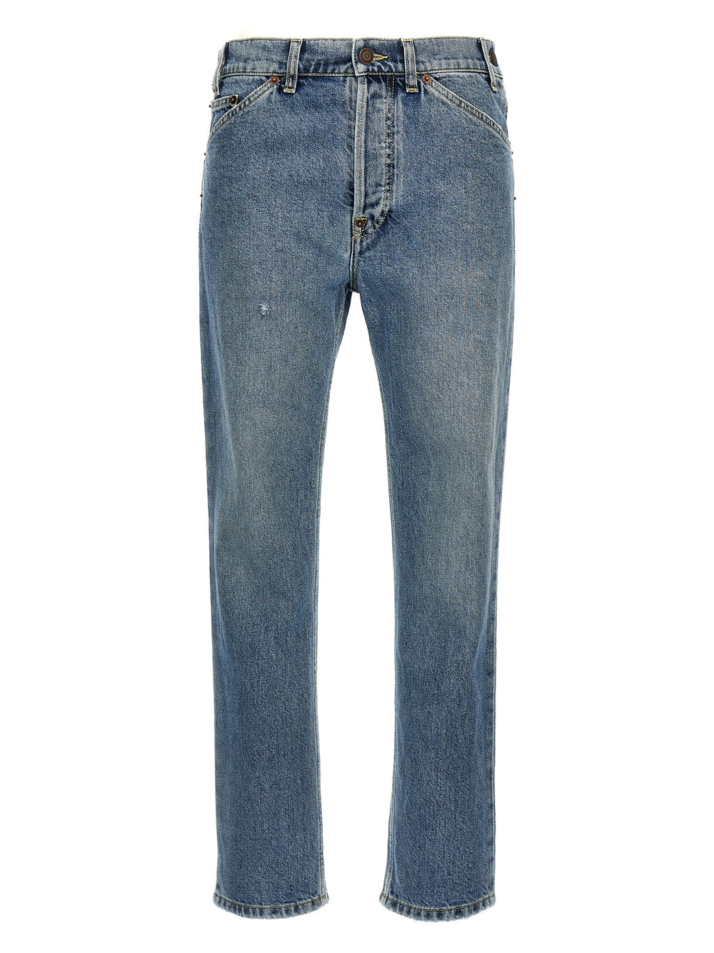 Blue Cotton Straight-Leg Jeans